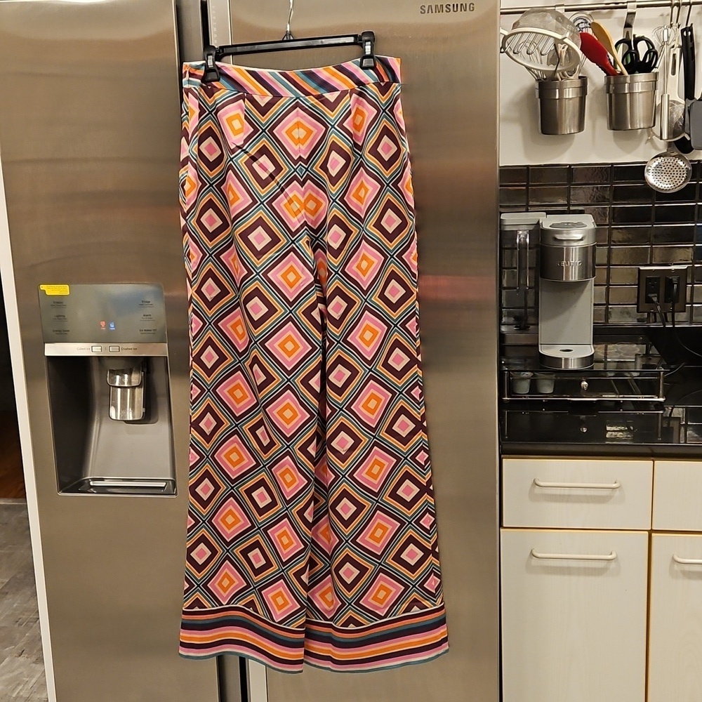 💕TRINA TURK💕 Bay Pant ~ Brookhaven Blocks Satin Georgette 6 NWT - Picture 10 of 16